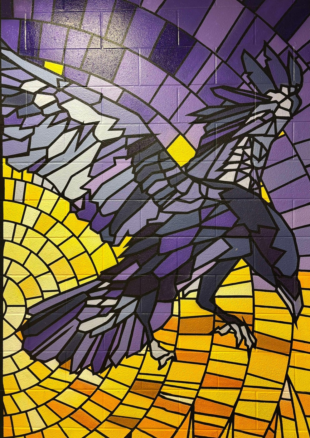 Raven Mural on stained glass